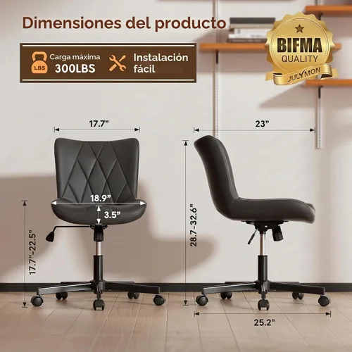 Vista 2 de Silla de Escritorio sin Brazos, Silla de Oficina para el Hogar Moderna sin Brazos, Silla de Computadora Ajustable en Altura y con Movimiento, Silla