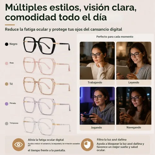 Vista 6 de ROCKNIGHT Stylish Blue Light Glasses Computer Glasses for Women & Men Marco negro