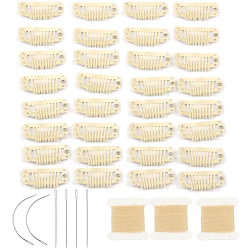 Vista 7 de 20 clips de metal para extensiones de cabello y pelucas Beige -20 piezas