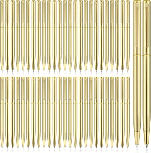 Vista 25 de Zonon 15 bolígrafos delgados de metal negro dorado a granel retráctiles de tinta negra metálica de 0.039 in de punta media suave para escritura