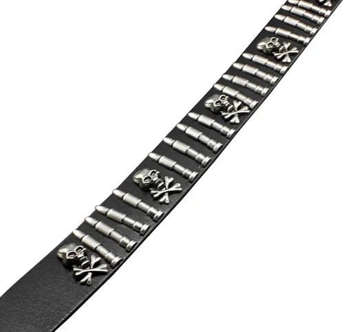 Vista 5 de Cool Mens Bullet Skull Stud Punk Rock Biker cinturón de cuero real cintura726146236614