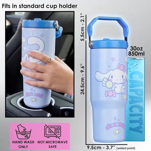 Vista 5 de Get Trend Hello Kitty Cinnamoroll - Vaso de 30 onzas con asa y popote, botella de agua aislada de acero inoxidable para niños, sin bisfenol A, a