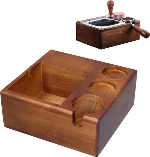 Vista 5 de Soporte de café con caja de café, soporte de madera para café, soporte antideslizante para distribuidor de mango de café, contenedor