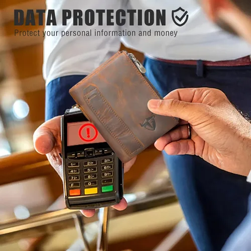 Vista 3 de Handadsume Genuino caballo loco cuero viaje regalo moneda bolsillo tarjeta caso largo organizador cadena Rfid monedero con broche para hombres