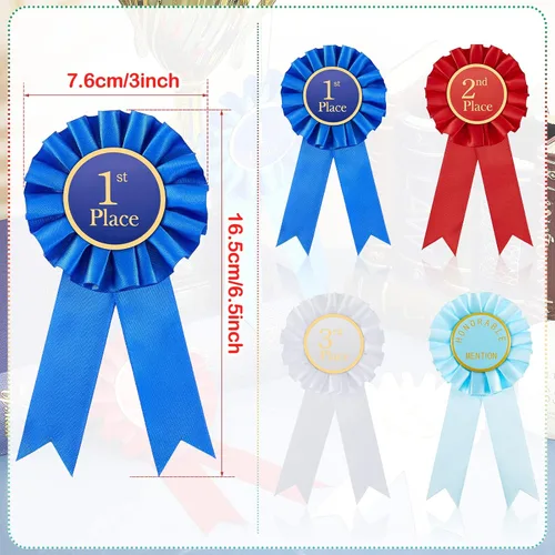 Vista 2 de Lewtemi Juego de rosetas de cinta de premio 1er, 2do y tercer lugar, medalla de premio de mención honorífica (4 piezas)