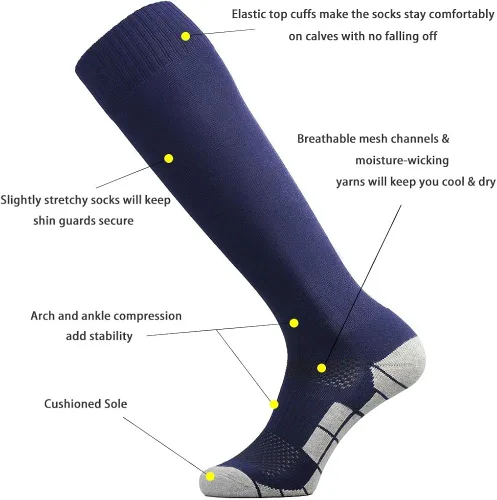 Vista 2 de CWVLC - Calcetines de fútbol (135pares) calcetines altos hasta la rodilla, para deportes de equipo, para adultos, jóvenes y niños