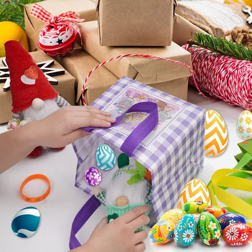 Vista 4 de 12 bolsas de regalo de Pascua, bolsas grandes reutilizables para cesta de Pascua, bolsas de regalo de Pascua no tejidas para envolver regalos, juego