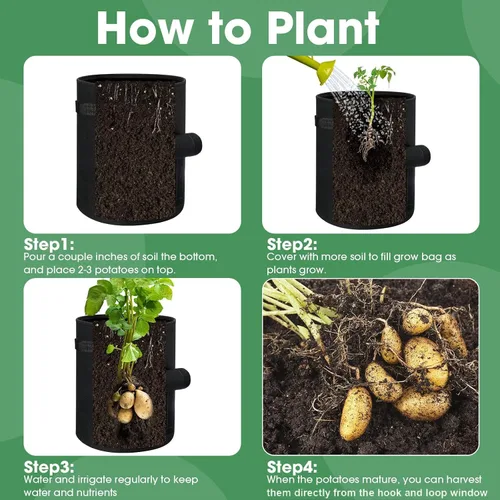 Vista 5 de Paquete de 16 bolsas de cultivo de patatas para jardín, bolsas de cultivo de patatas de jardín con solapa, bolsas de cultivo de verduras