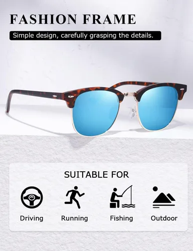 Vista 73 de AEVOGUE Gafas de sol polarizadas para mujeres y hombres semi marco retro gafas de sol AE0369