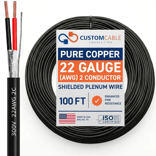 Vista 28 de Cable CMP Plenum blindado trenzado de conexión de cable, cable de bajo voltaje CL3P listado por UL, 22 AWG 2 conductores, carrete de 500 pies, blanco