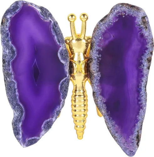 Vista 2 de SUNYIK 2 figuras de ágata morada con soporte de mariposa, piedra curativa y alas de mariposa, decoración para el hogar, oficina, mesa y escritorio