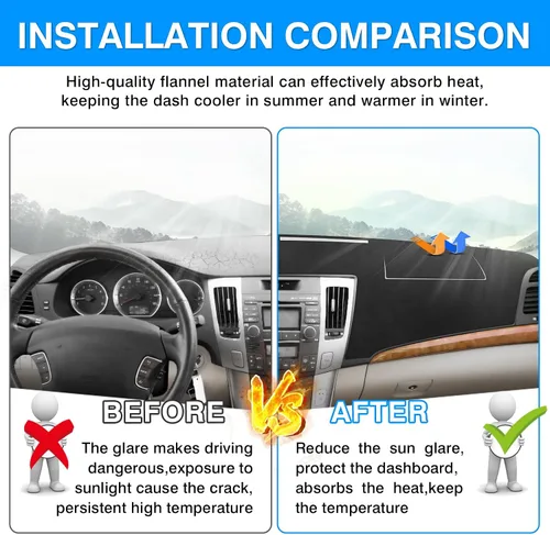 Vista 3 de Autorder Cubierta de salpicadero para Hyundai Sonata 2009 2010 Accesorios Dash Cover Upgrade Flannel Dash Mat Parasol Protector de rayos UV