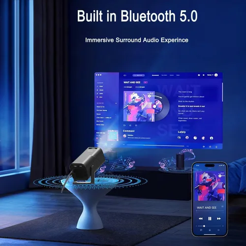 Vista 5 de Proyector Keystone automático inteligente con WIFI y Bluetooth, giratorio de 270°, mini proyector portátil AMX500, proyector 4K nativo 1080P