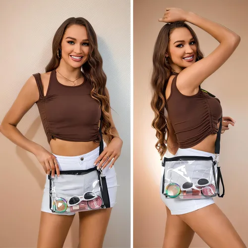 Vista 2 de Bagenius Clear Purse Stadium Approved, Crossbody Bag with Detachable Straps Negro