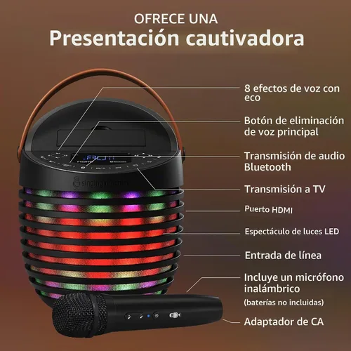 Vista 4 de Singing Machine Sistema de karaoke para adultos y niños con micrófono inalámbrico, SingCast One - Altavoz de karaoke con tecnología de transmisión