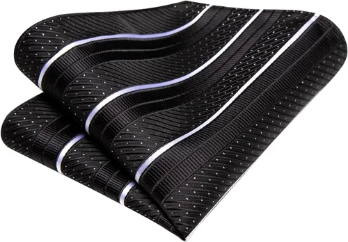 Vista 192 de Hi-Tie Corbatas de seda para hombre, diseño de cachemira a rayas, con bolsillo, gemelos cuadrados, conjunto formal de negocios