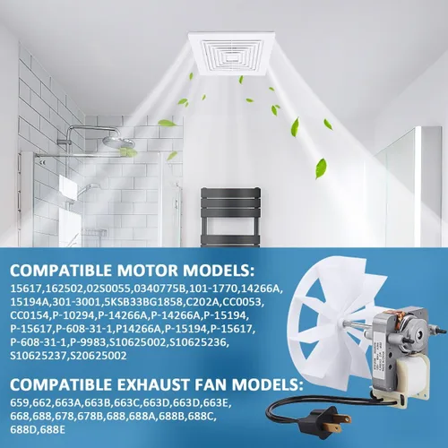 Vista 4 de S97012038 - Kit de motores eléctricos de repuesto para ventilador de escape de baño Broan 659 662 663 668 678 688 50CFM 97012038 Motor de ventilador