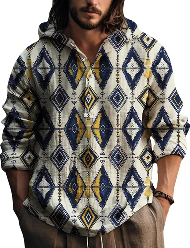 Vista 22 de Sudadera con capucha para hombre, con estampado azteca de otoño, de gran tamaño, manga larga, casual, con capucha