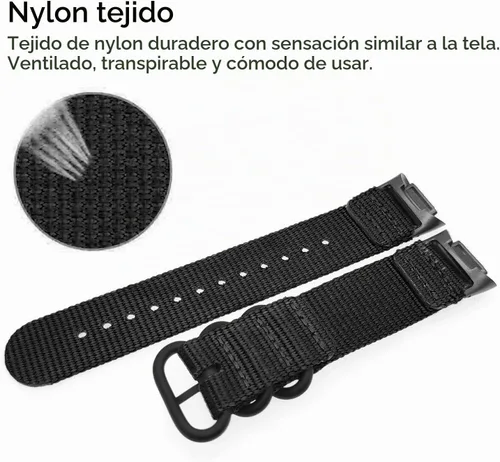Vista 4 de Abanen Bandas de nailon para Fitbit Charge 6 / Charge 5, correa de nailon tejido de secado rápido con cierre de anillo de acero inoxidable ajustable