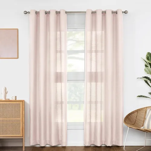 Vista 11 de Melodieux Cortinas Semitransparentes Negras de 63 Pulgadas de Largo para Ventanas Pequeñas de Sala de Estar y Dormitorio con Aspecto de Lino Rústico