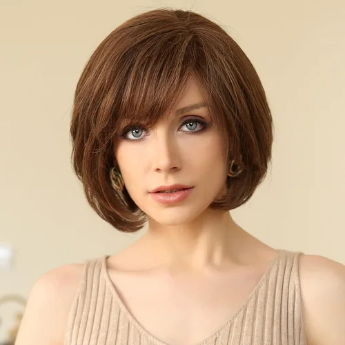 Vista 2 de EMMOR Peluca de encaje frontal atada a mano, pelucas de cabello 100% humano para mujer, peluca natural en capas, estilo ondulado diferente