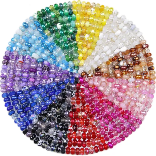 Vista 30 de 60 Piezas Cuentas Espaciadoras de Agujero Grande Cuentas Negras Surtidas Europeas para Manualidades Cuentas Grandes de Agujero Grande Lampwork