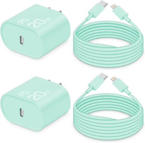Vista 17 de CXX Cargador para iPhone de 20 W de carga rápida [certificado MFi, paquete de 2] bloque USB-C PD y cable de 6 pies compatible con iPhone Negro