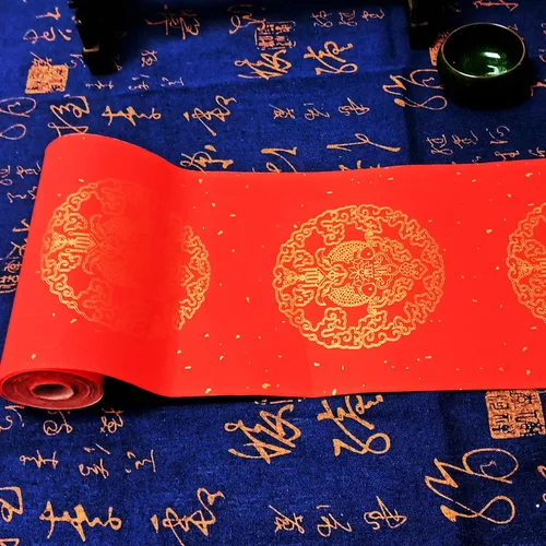 Vista 8 de KYMY Rollo de papel Xuan rojo chino, Festival de Primavera Asiático Caligrafía en Blanco Papel de Arroz - 6.7 in x 65.6 ft, doble puerta de pez