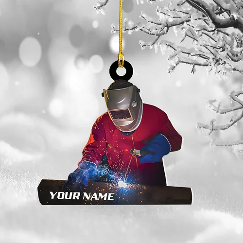 Vista 3 de Adornos de soldador personalizados, adorno de árbol de Navidad con nombre personalizado, regalo perfecto para soldador