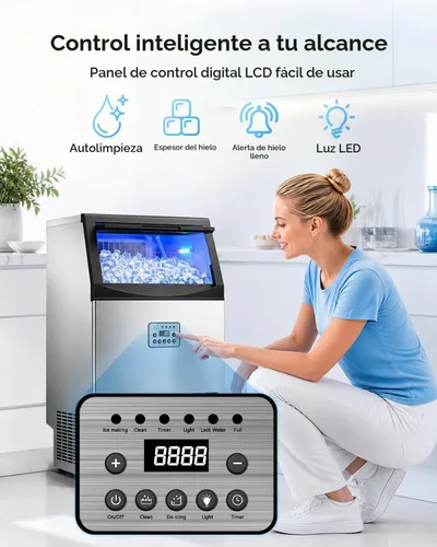 Vista 8 de Mojgar Máquina de hielo comercial 200lbs/24h con contenedor de Plateado