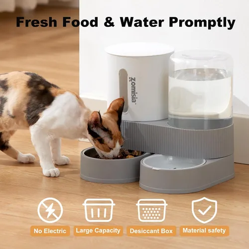 Vista 3 de ZOMISIA - Comedero y dispensador de agua para gatos con gravedad - Alimentador y dispensador de agua para gatos 2 en 1 con cuenco de acero