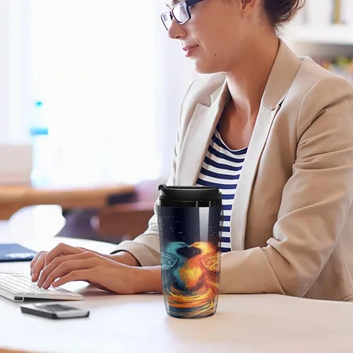 Vista 7 de Fire And Water Phoenix Coffee Cup Hot Coffee Travel Mug Reusable Iced Coffee Cups Double Heat Insulation Coffee Mug with Leak-Proof Lid Stylish