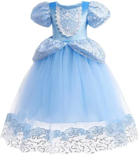 Vista 2 de REXREII Disfraz de princesa de Cenicienta para niñas, vestido de noche de Halloween, Navidad, concurso, fiesta, cumpleaños, con accesorios