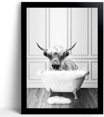 Vista 7 de calmart Arte Gracioso de Pared de Elefante - Imágenes de Elefante Lavando en Bañera para Pared Pinturas de Animales Por Favor Siéntate Usted Cartel