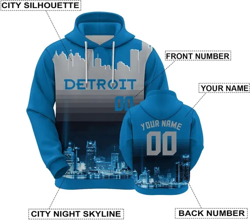 Vista 15 de Custom Football Hoodies City Night Skyline Personalized Sweatshirt Name Number Fan Gift Pullover for Men Women Youth