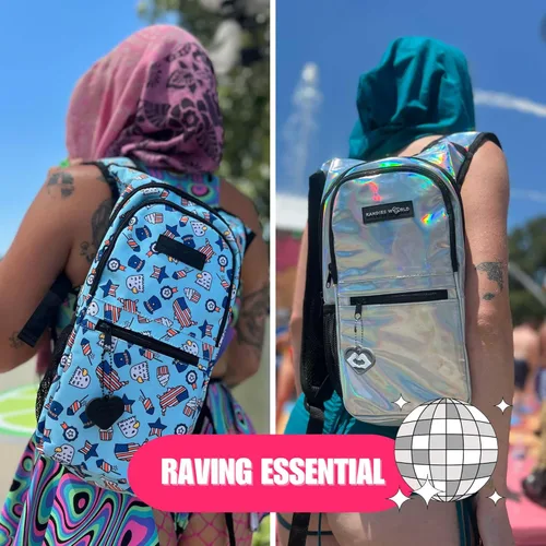 Vista 6 de Kandies World Reflective Festival - Paquete de hidratación – Bolsa de agua de 2 litros para raves, senderismo, ciclismo, correr y más