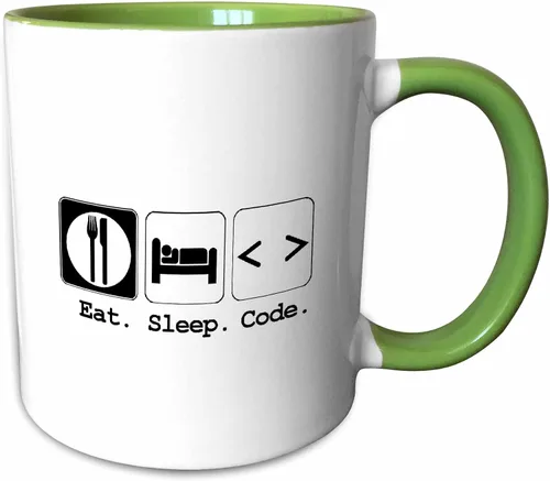 Vista 9 de 3dRose Funny Hobby Lifestyle Design Eat Sleep Code 15oz Two-Tone Black Mug