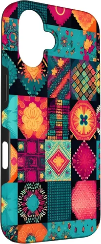 Vista 3 de Inspirado en el edredón de retazos para iPhone 16 Amante del acolchado Funda bohemia colorida