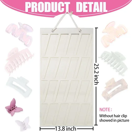 Vista 3 de Organizador de pinzas de garra, organizador grande de pinzas para el cabello, pinzas colgantes de fieltro de alta calidad, colgador de Beige