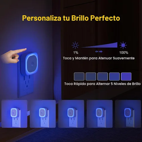 Vista 5 de YUNLEX Paquete de 2 luces nocturnas enchufables con sensor de movimiento y sensor de atardecer a amanecer, 3 modos de sensor, luces nocturnas azules
