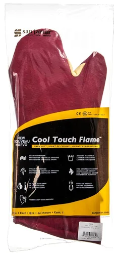 Vista 26 de San Jamar KT0215 Kool-Tek Manopla de protección para horno para temperatura convencional Nomex, 15" de longitud, rojo