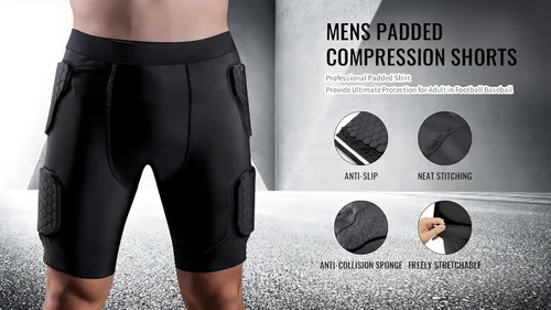 Vista 6 de Pantalones cortos de compresión acolchados, faja de fútbol acolchada para cadera y fútbol para hombres, protector de muslos para baloncesto
