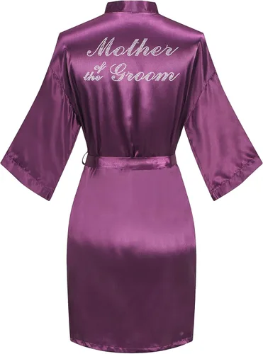 Vista 11 de Bata de boda para mujer, para novia, dama de honor, corta, de satén, kimono, batas de seda para prepararse, fiesta nupcial