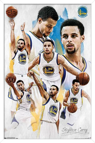 Vista 13 de Trends International NBA Golden State Warriors - Póster de pared de Stephen Curry 16, 14.725 x 22.375 pulgadas, versión enmarcada de madera