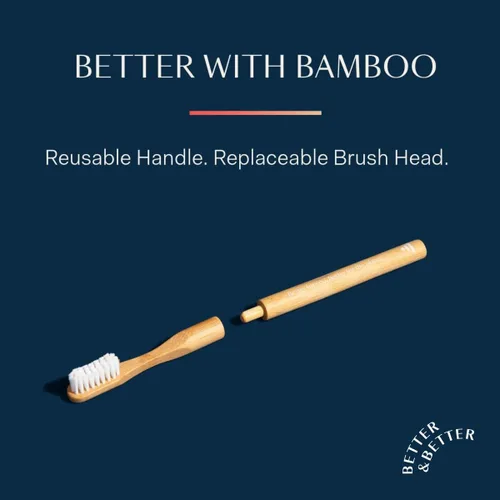 Vista 5 de Better & Better Cepillo de dientes de bambú natural, cerdas suaves, 100% a base de plantas, mango reutilizable y cabezal de cepillo reemplazable