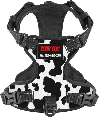 Vista 29 de Arnés personalizado para perro sin tirones, chaleco personalizado de hueso de perro con nombre de mascota, arnés reflectante ajustable personalizado