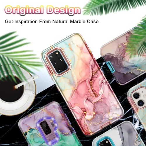 Vista 7 de Btscase Funda para Samsung S20 Plus/S20+, mármol 3 en 1, resistente a prueba de golpes, cuerpo completo, policarbonato duro y suave, protección