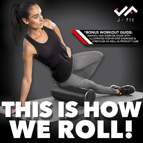 Vista 6 de JFIT High Density Foam Roller – EPP Deep Tissue Massage Roller for Muscle Recovery, Myofascial Release & Stretching Azul solido