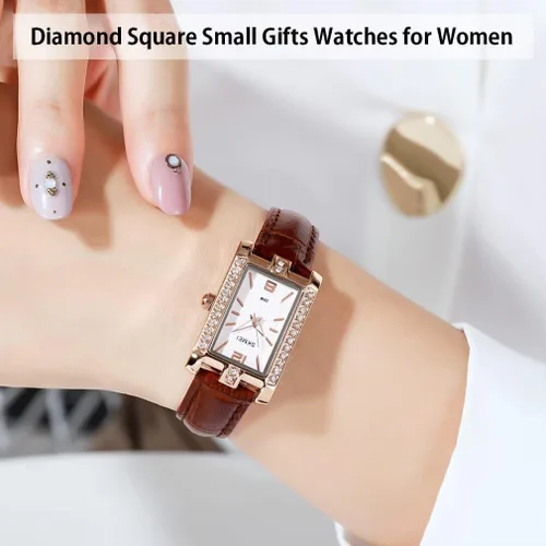 Vista 3 de SKMEI Watches for Women Fashion Retro Square Green Stone Ladies Watch Slim Light Analog Quartz Leather Wristwatches