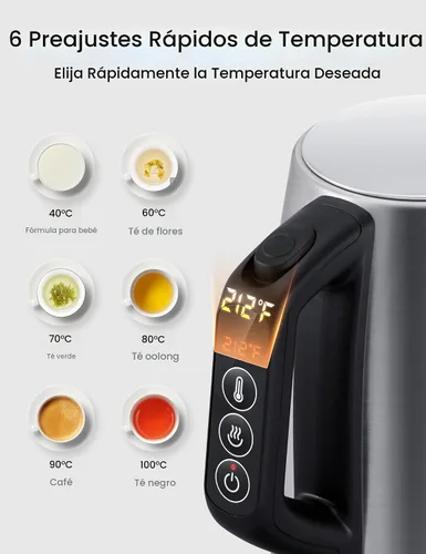 Vista 2 de COMFEE' Hervidor Eléctrico de Acero Inoxidable, Control de Temperatura con 6 Ajustes Preestablecidos, Mantenimiento de Calor por 1 Hora, Hervidor